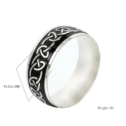 Nordic Celtic Knot Stainless Steel Ring Vintage Retro Black Enamel Punk Biker Finger Ring Jewelry For Men Daily Gift