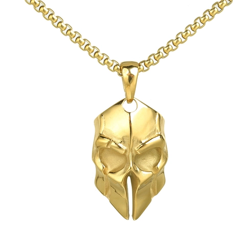 Punk Gothic Stainless Steel Spartan Helmet Skull Pendant Necklace For Men Women Vintage Ghost Mask Jewelry Accessory Gift
