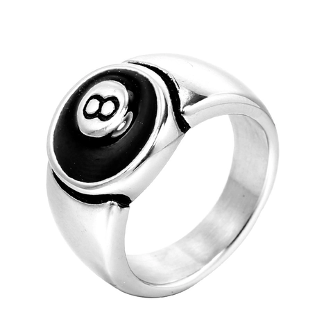 Stainless Steel Billiard 8 Ball Signet Ring Retro Western Streetwear Hip Hop Enamel Band Ring For Men Women Jewelry