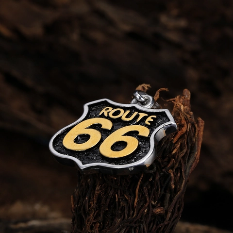 Collana Con Pendente A Scudo Route 66 In Acciaio Inossidabile Vintage Da Uomo Stile Punk Biker Gioielli