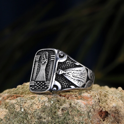 Vintage Stainless Steel Masonic Signet Ring For Men All Seeing Eye Providence Eye Skull Punk Gothic Biker Retro Jewelry