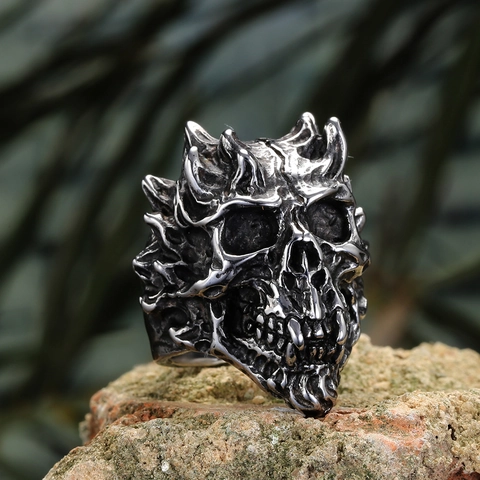 Vintage Gothic Skull Devil Ring For Men Stainless Steel Punk Rock Biker Ring Personalized Retro Jewelry Accessories Gift