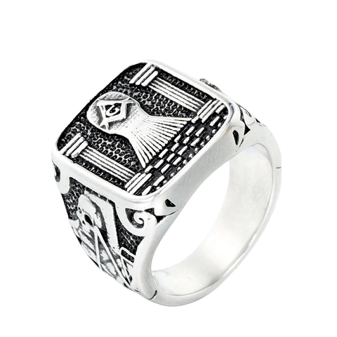 Vintage Stainless Steel Masonic Signet Ring For Men All Seeing Eye Providence Eye Skull Punk Gothic Biker Retro Jewelry