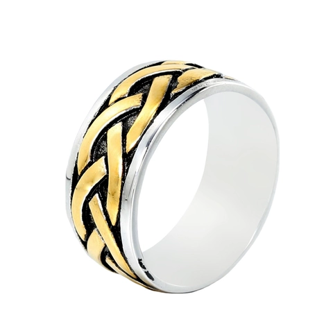 Bague Viking Vintage Nœud Celtique pour Hommes en Acier Inoxydable Bicolore Or Argent Rétro Punk Biker Band Bijoux
