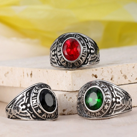 Vintage Titanium Steel United States Army Military Eagle Ring For Men Inlaid Rhinestone Retro Signet Ring Jewelry Gift