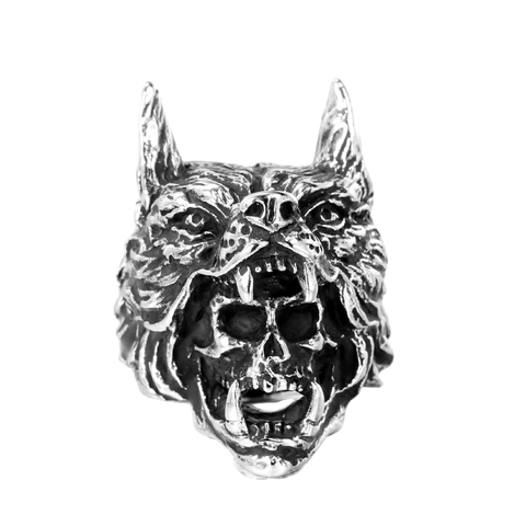 Punk Wolf Head Skull Ring For Men Stainless Steel Gothic Vintage Biker Rings Retro Electroplated Animal Jewelry Gift