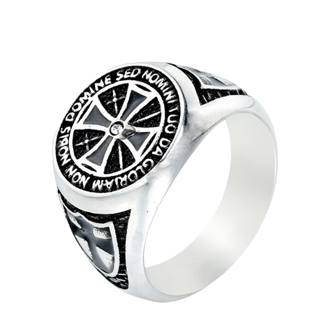 Anello Croce Cavalieri Templari Vintage per Uomo Acciaio Inossidabile Testo Latino Croce di Malta Strass Gioielli Gotici Religiosi