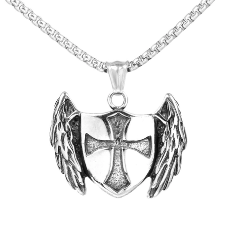 Colgante Solo Sin Cadena de Acero Inoxidable Escudo Caballero Gótico Cruz Alada Religioso Punk Joyería para Hombre Regalo