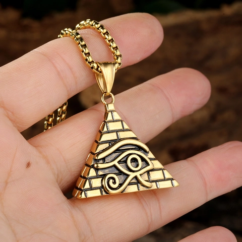 Vintage Ancient Egyptian Pyramid Eye Of Horus Pendant Stainless Steel Retro Jewelry Accessory For Men Women No Chain