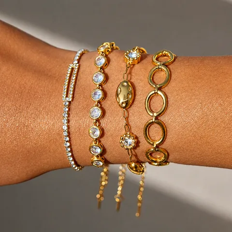 Elegant Roestvrij Stalen Armband Voor Vrouwen Verguld Zirkonia Bloem Hart Bedeltje Ketting Armband Mode Sieraden Cadeau