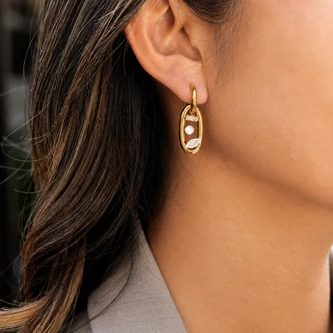 Edelstahl Zirkonia Tropfen Ohrringe Für Damen 18K Vergoldet Oval Geometrisch Hängende Ohrringe Hypoallergener Schmuck