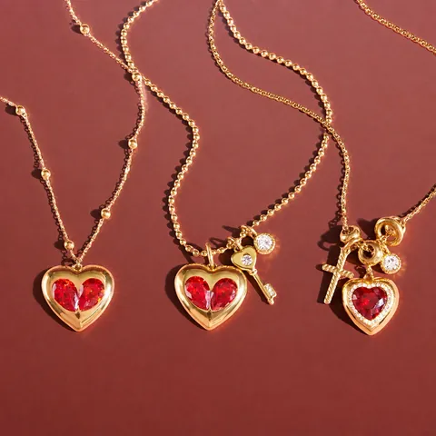 Edelstahl Herz Strass Anhänger Halskette Für Damen Rotes Herz Schlüssel Kreuz Charme Gold Überzogen Mode Schmuck Valentinstag Geschenk