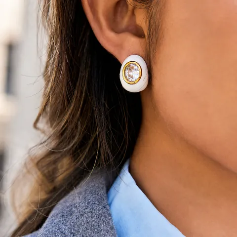 Vintage Stainless Steel Water Drop Stud Earrings For Women PVD Gold Plated Enamel Rhinestone Geometric Drip Oil Jewelry
