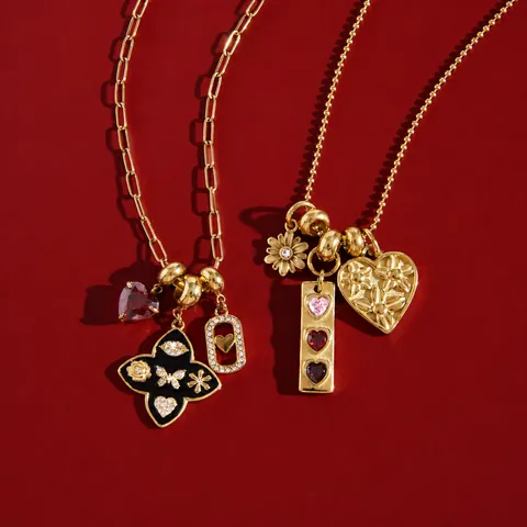 Edelstahl Herz Anhänger Halskette Für Damen Vergoldet Strass Blume Choker Mode Schmuck Valentinstag Geschenk