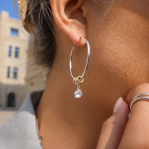 Women Fashion Stainless Steel Hoop Earrings With Zirconia Artificial Pearl Dangle Gold Silver Plated Geometric Circle Earrings Jewelry