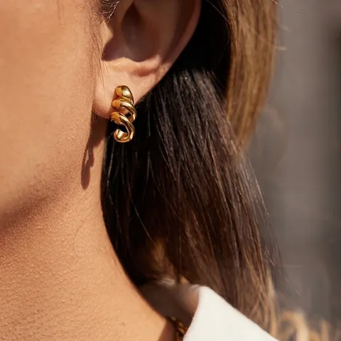 Pendientes de Botón Modernos de Acero Inoxidable en Espiral para Mujer Chapados en Oro 18k Pulidos Geométricos Minimalistas