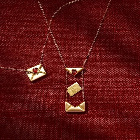 Edelstahl Briefumschlag Anhänger Halskette Mit Rotem Herz Zirkonia Love You Versteckte Botschaft Schmuck Für Damen