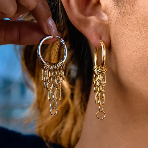 Western Stainless Steel Tassel Chain Hoop Earrings For Women Luxury Rhinestone Artificial Pearl Dangle Earring Fashion Jewelry