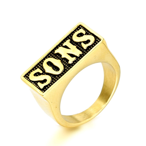 Anello con Sigillo Punk in Acciaio Inossidabile da Uomo Vintage Modello con Lettere a Rilievo Gioielli Biker Gotici Regalo per Lui