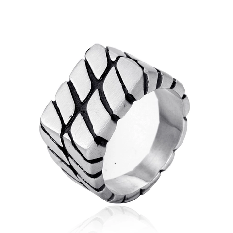 Herren Vintage Edelstahl Ring Industrie Punk Geometrisch Diamant Textur Breitband Gebürstet Poliert Mode Schmuck Zubehör