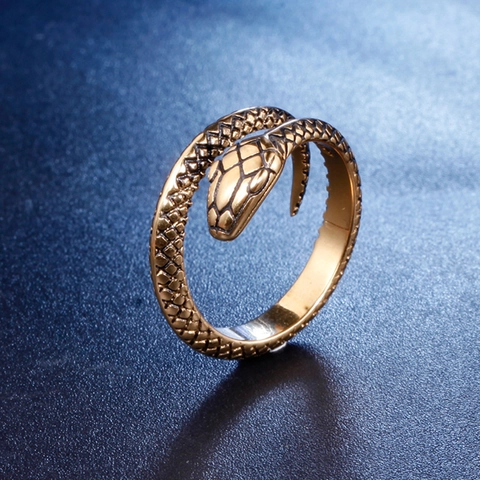 Vintage Stainless Steel Snake Ring For Men Punk Animal Scale Texture Wrap Ring Goth Hip Hop Biker Jewelry Gold Steel Ring