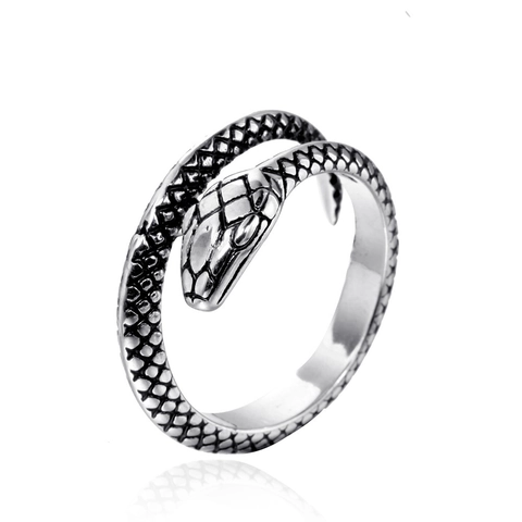 Vintage Stainless Steel Snake Ring For Men Punk Animal Scale Texture Wrap Ring Goth Hip Hop Biker Jewelry Gold Steel Ring