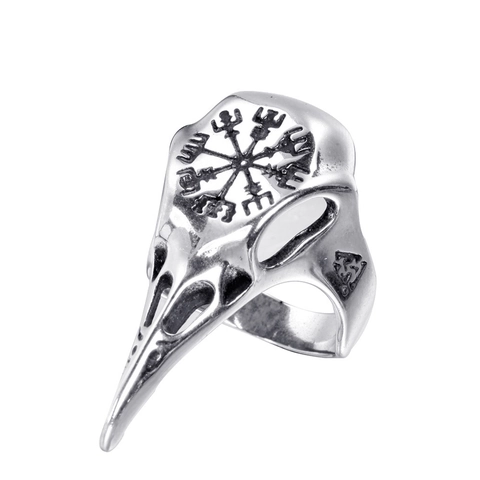 Anello Vintage Vichingo a Forma di Teschio di Corvo per Uomo in Acciaio Inossidabile Gotico Punk Nordic Vegvisir Valknut Gioielli Vichinghi