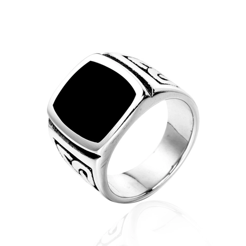 Vintage Men Stainless Steel Signet Ring Black Enamel Inlay Celtic Knot Pattern Retro Punk Jewelry Band Ring For Men