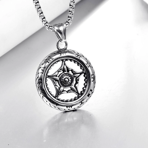 Ciondolo Solo in Acciaio Inossidabile Ruota Pneumatico Gotico Punk Stella Incisione Numeri Romani Vintage Ciondolo Senza Catena Gioielli