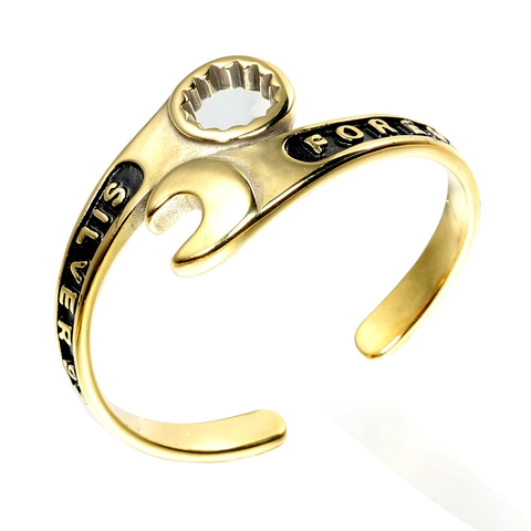 Retro Stainless Steel Wrench Open Bangle For Men Women Industrial Style Forever Engraved Polished Cuff Bracelet Jewelry Gift