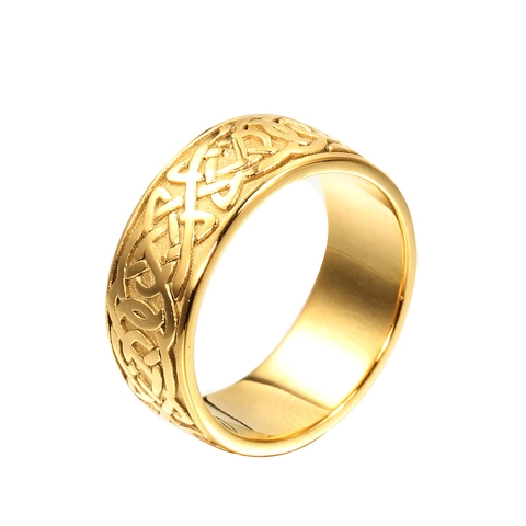Vintage Nordic Viking Celtic Knot Stainless Steel Ring For Men Women Gold Plated 6mm Wide Band Polished Comfort Fit Jewelry