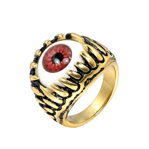 Vintage Stainless Steel Evil Eye Punk Ring For Men Gothic Claw Devil Eye Statement Ring Retro Gold Black Finger Ring Jewelry