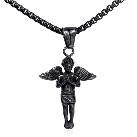 Ciondolo Angelo in Acciaio Inossidabile Vintage Solo Senza Catena per Uomo Donna Cupido in Preghiera Lucidato Gioielli Religiosi