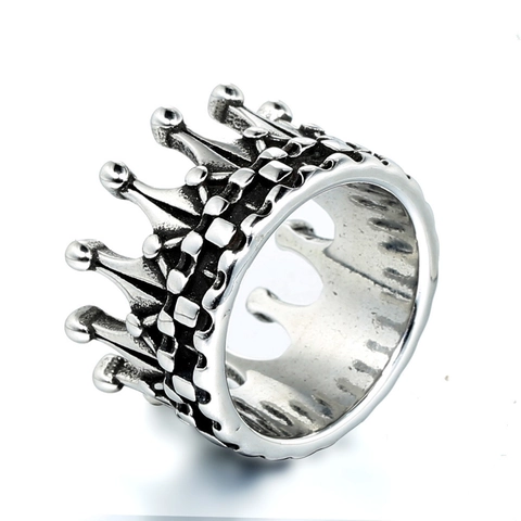 Anello Corona in Acciaio Inossidabile Vintage per Uomo Donna Punk Motivo a Croce Anello a Fascia Oro Nero Argento Gioielli