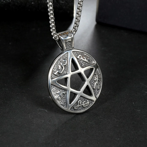 Vintage Stainless Steel Pentagram Pendant Only (Without Chain) Round Rune Amulet Charm For Men Punk Mystical Jewelry Gift