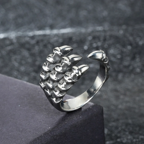 Punk Stainless Steel Dragon Claw Open Ring For Men Gothic Adjustable Beast Talon Finger Ring Retro Antique Jewelry Gift