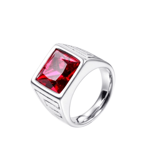 Men's Stainless Steel Square Rhinestone Ring Retro Geometric Engraving Signet Ring Luxury Fashion Jewelry Finger Ring