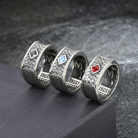 Anello in Vintage per Uomo Lavorato a Mano Motivo Intrecciato a Bambù Con Zirconia a Rombo Gioielli Stile Industriale
