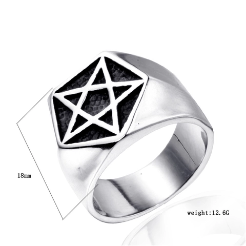 Anillo de Sello Retro de Acero Inoxidable con Pentagrama para Hombre Estilo Punk Gótico Patrón de Estrella Hexagonal Joyería