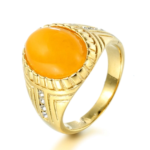 Vintage Stainless Steel Men Ring Large Oval Tiger Eye Agate Gemstone Gold Silver Plated Zircon Band Ring Jewelry For Men