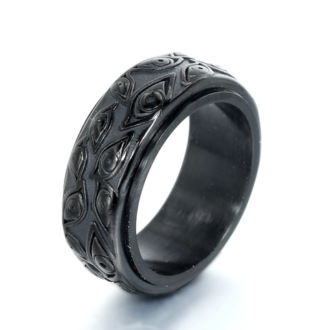 Anillo Giratorio Retro de Acero Inoxidable Ojo Turco para Hombre Mujer Patrón de Relieve Alivio de Ansiedad Anillo Banda