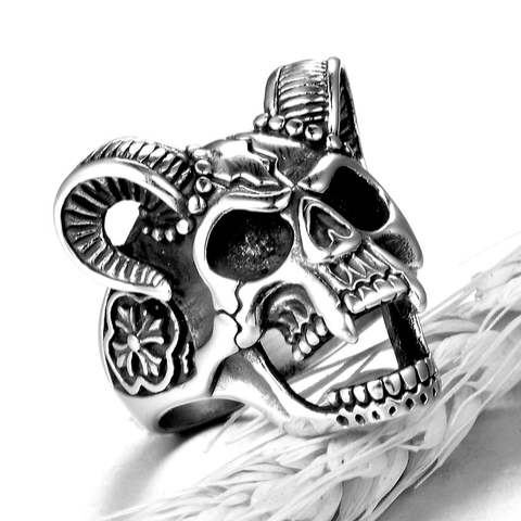 Gothische Punk Rammenkop Schedel Ring Voor Mannen Vintage Roestvrij Staal Kruis Patroon Biker Heavy Metal Sieraden Cadeau