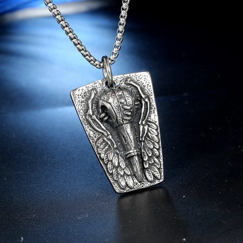 Pendentif Seul En Acier Inoxydable Gothique Crâne De Corbeau Aile Bouclier Punk Rock Rétro Bijoux Cadeau Pour Homme Femme