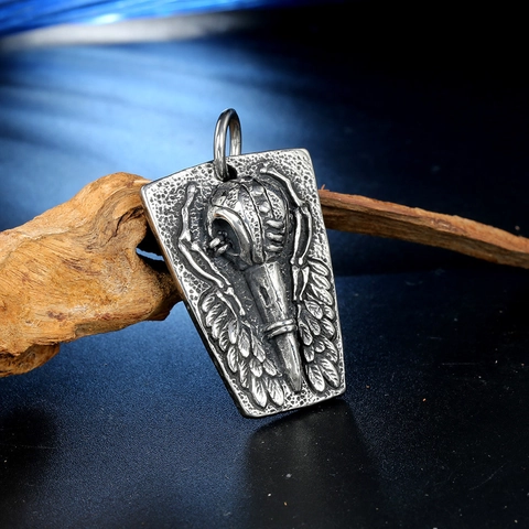 Pendentif Seul En Acier Inoxydable Gothique Crâne De Corbeau Aile Bouclier Punk Rock Rétro Bijoux Cadeau Pour Homme Femme