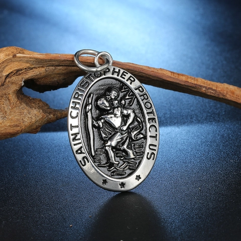 Colgante De Medalla De San Cristóbal Sin Cadena Acero Inoxidable Protección Religiosa Relieve Hip Hop Joyería Vintage Para Hombre