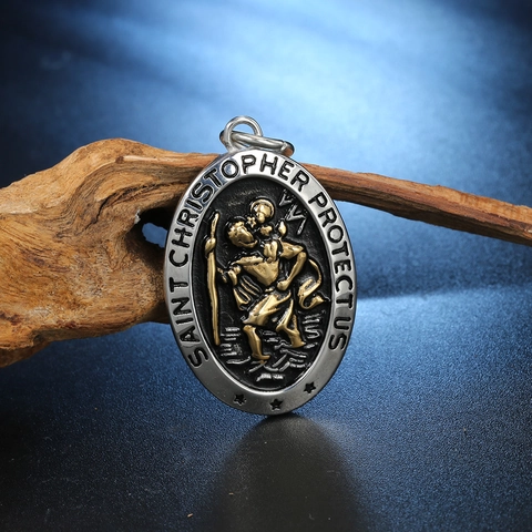 Colgante De Medalla De San Cristóbal Sin Cadena Acero Inoxidable Protección Religiosa Relieve Hip Hop Joyería Vintage Para Hombre