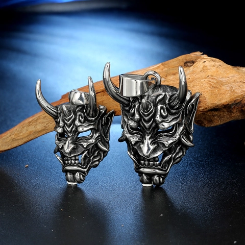Colgante Solo (Sin Cadena) Máscara Hannya de Acero Inoxidable Vintage Retro Gótico Calavera Fantasma Colgante Collar para Hombres Joyería Punk