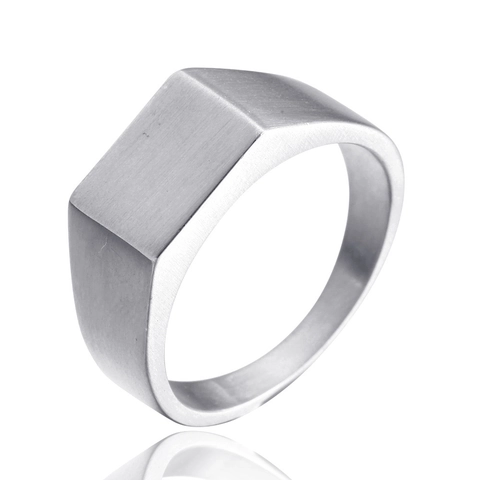 Anello Sigillo in Acciaio al Titanio da Uomo Minimalista Rettangolare Opaco Spazzolato Anello di Moda per Uomo Gioielli