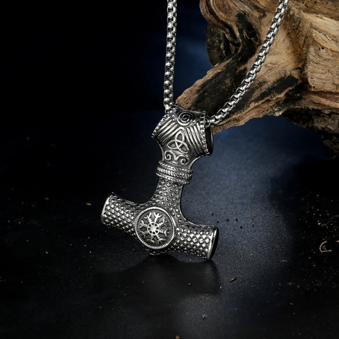 Collana con Ciondolo Martello di Thor Mjolnir Vichingo Nordico in Acciaio Inossidabile Gioielli Punk Vintage da Uomo