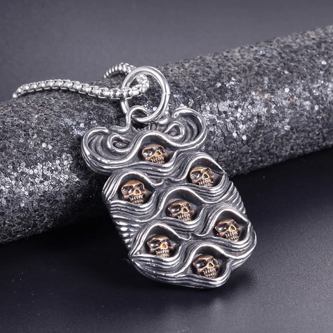 Ciondolo a Teschio in Acciaio Inossidabile Solo Per Uomo Senza Catena Gothic Vintage Scheletro Testa Charm Hip Hop Punk Gioielli